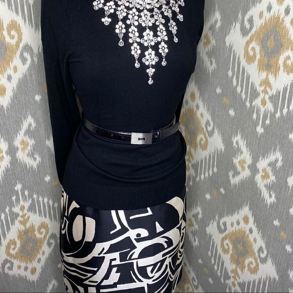 Ralph Lauren Black & Ivory Art Deco Abstract Auto Pattern Silk Pencil Skirt - Picture 15 of 16